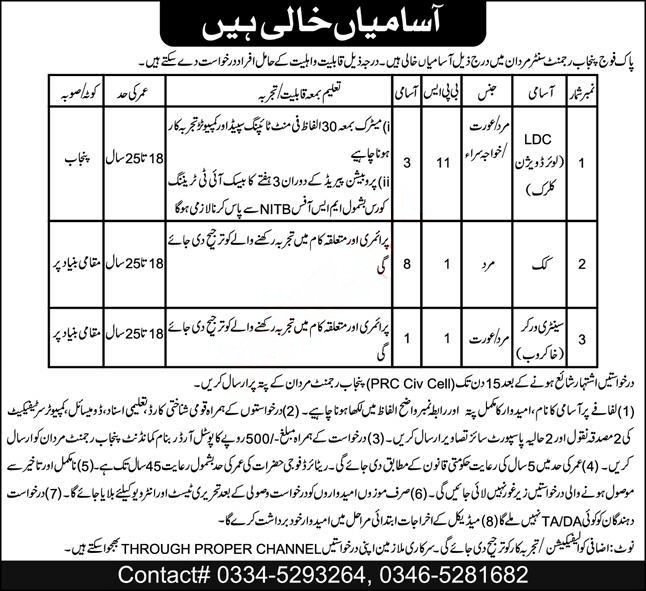 Pak Fauji Punjab Regiment Center Jobs 2024 – Pakistan Army Jobs 2024 — original advertisement