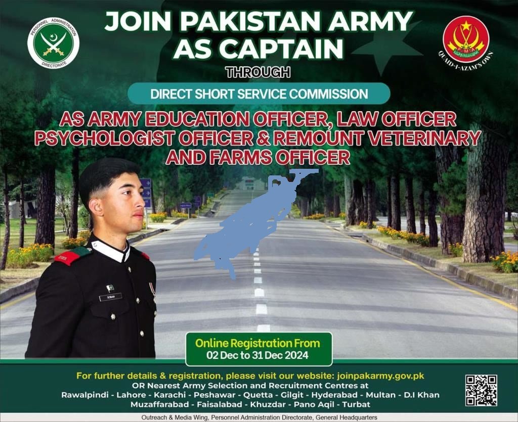 Direct Short Service Commission Jobs At Pakistan Army 2024 Jobs 2024 — original advertisement