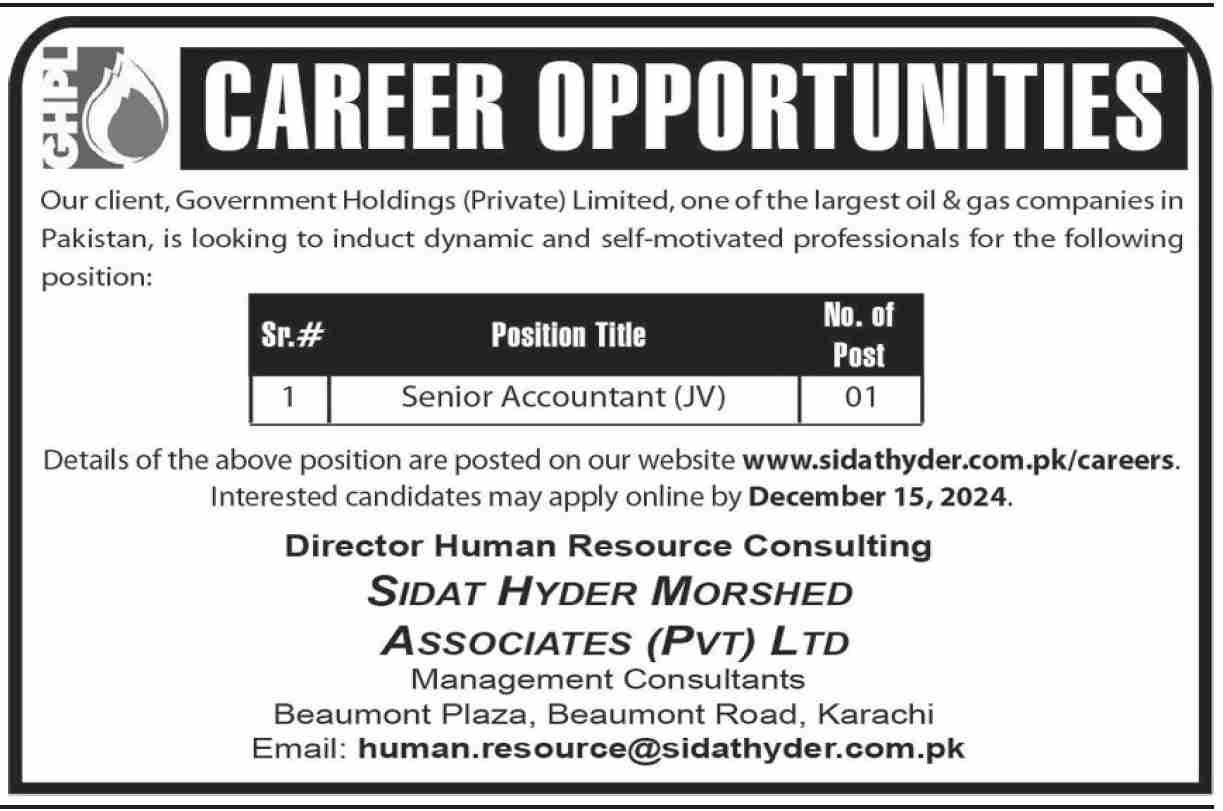 Government Holdings Private Limited GHPL Karachi Jobs 2024 – Private Company Jobs 2024 — original advertisement