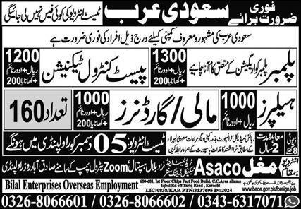 Plumber And Pest Control Technician Jobs In Saudi Arabia – Mughal Trade Test & Technical Training Center Jobs 2024 — original advertisement