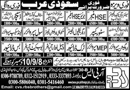 HSE Manager And Store Keeper Jobs In Saudi Arabia – RBS Brothers Jobs 2024 — original advertisement