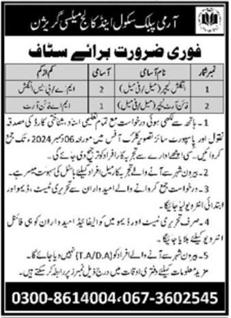 Army Public School & College APS&C Mailsi Jobs 2024 – Army Public School & College Paksitan Jobs 2024 — original advertisement