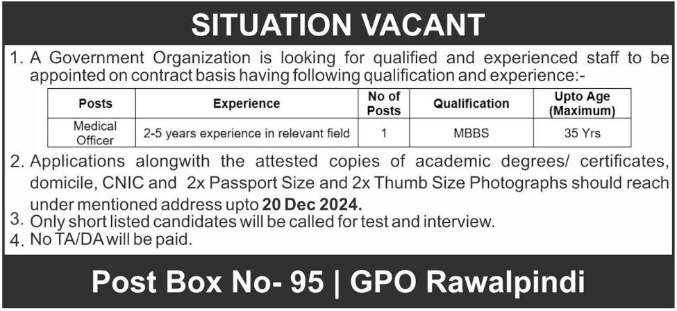 Government Organization Rawalpindi Job 2024 – Public Sector Organization Jobs 2024 — original advertisement