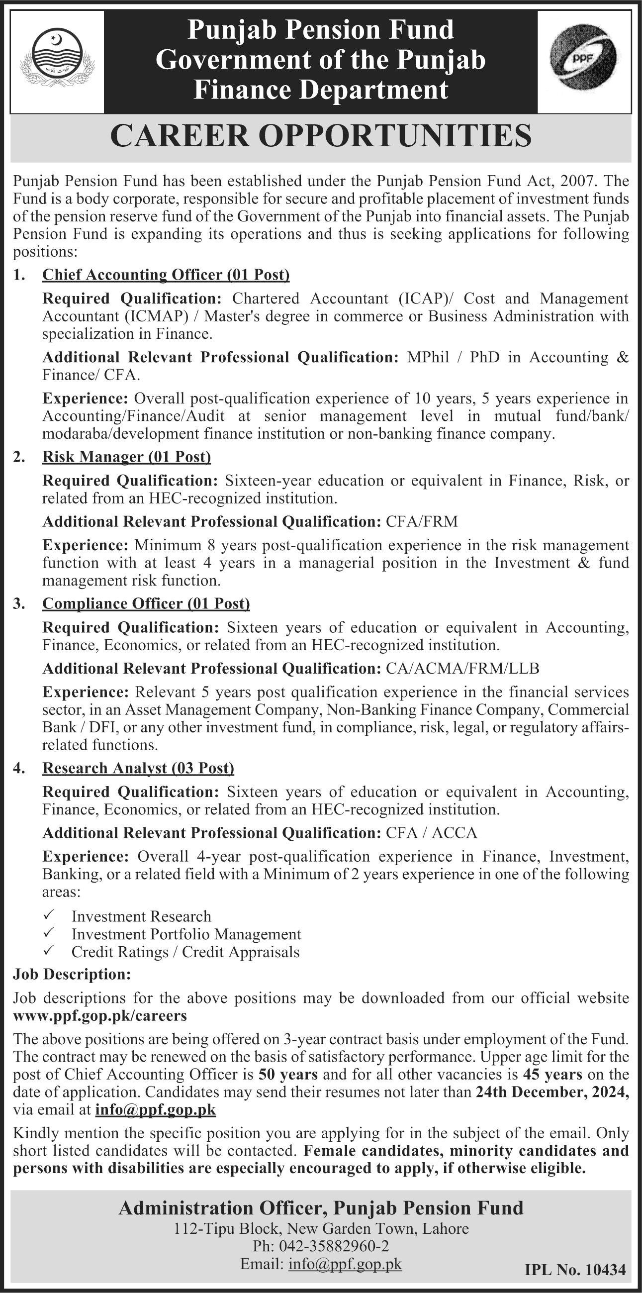 Finance Department Lahore Punjab Jobs 2024 – Finance Department Punjab Jobs 2024 — original advertisement