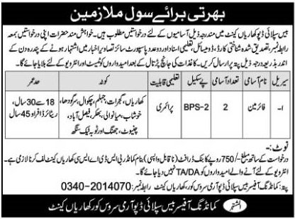 Base Supply Depot Kharian Cantt Jobs 2024 – Pakistan Army Jobs 2024 — original advertisement