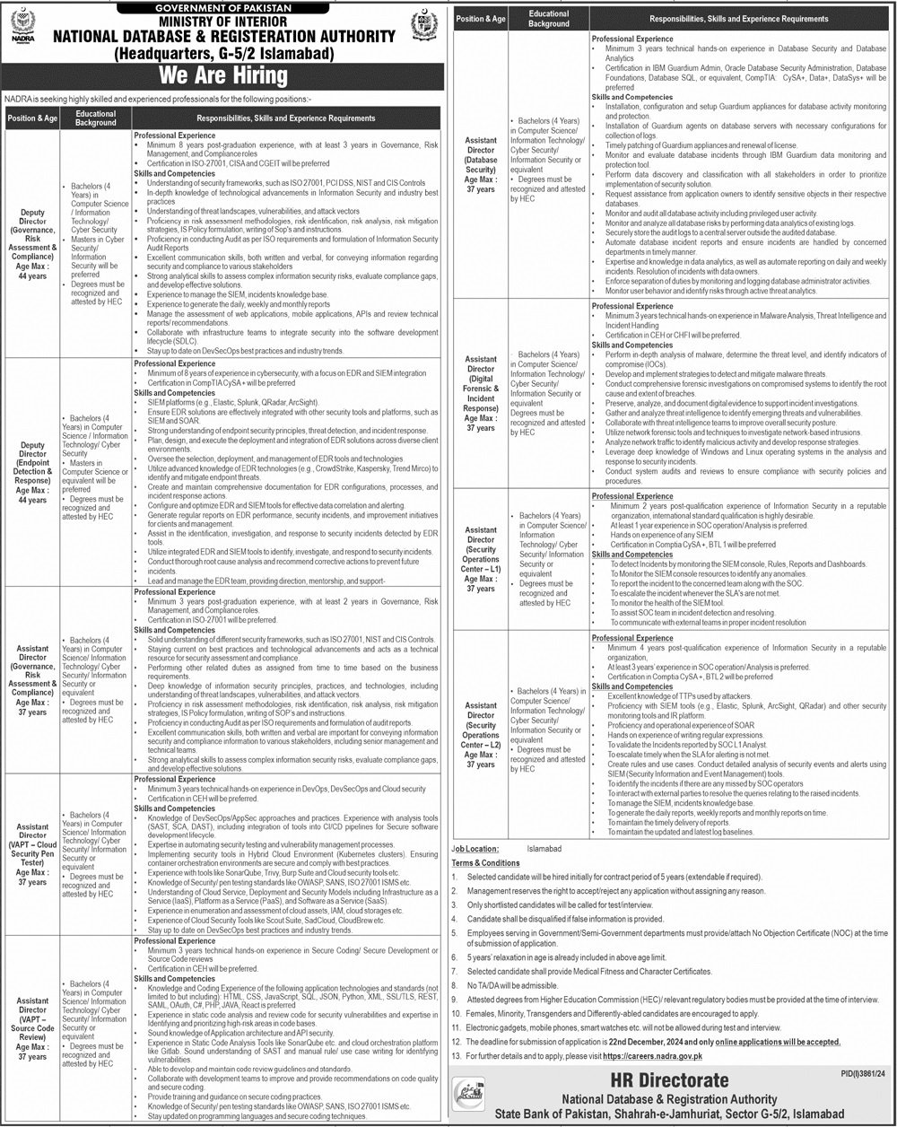 National Database & Registration Authority Jobs 2024 – National Database and Registration Authority Jobs 2024 — original advertisement