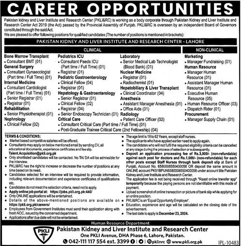 Pakistan Kidney And Liver Institute PKLI Jobs 2024 – Pakistan Kidney And Liver Institute (PKLI) And Research Centre Lahore Jobs 2024 — original advertisement