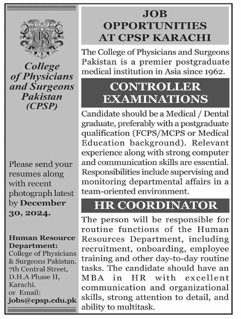 College of Physicians And Surgeons Pakistan Jobs 2024 Jobs 2024 — original advertisement