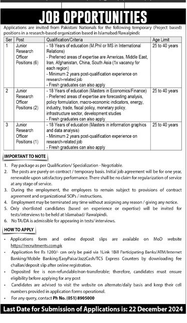Research Based Organization Rawalpindi Jobs – Public Sector Organization Jobs 2024 — original advertisement