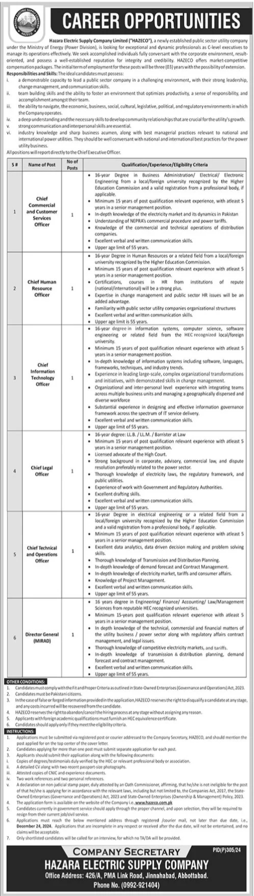 Hazara Electric Supply Company HAZECO Jobs 2024 Jobs 2024 — original advertisement