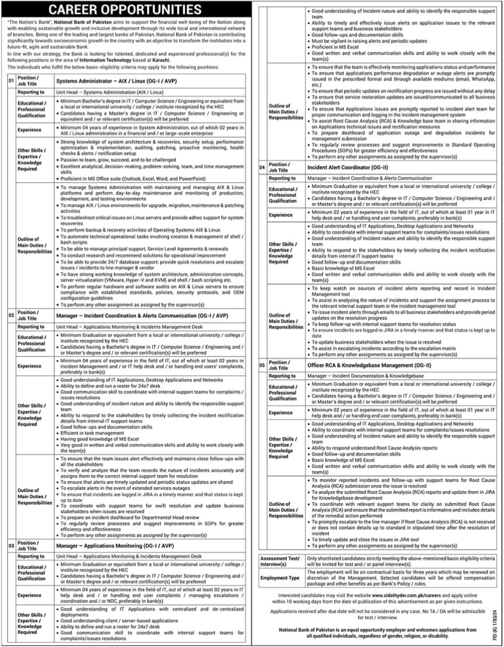 National Bank Of Pakistan NBP Karachi Jobs 2024 Jobs 2024 — original advertisement