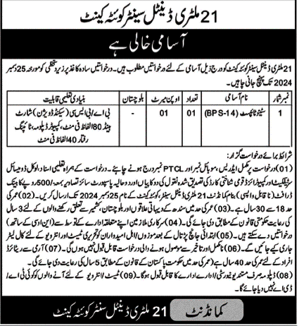 21 Military Dental Center Quetta Jobs 2024 – Pakistan Army Jobs 2024 — original advertisement