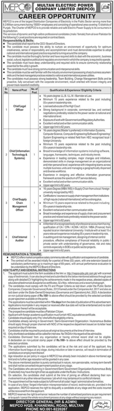 Multan Electric Power Company MEPCO Jobs 2024 – Multan Electric Power Company Limited Jobs 2024 — original advertisement
