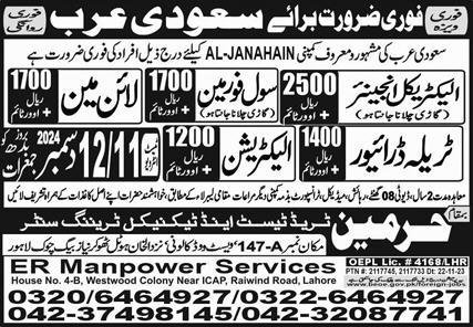 Electrical Engineer And Line Man Jobs In Saudi Arabia – Harmain Trade Test & Technical Training Center Jobs 2024 — original advertisement