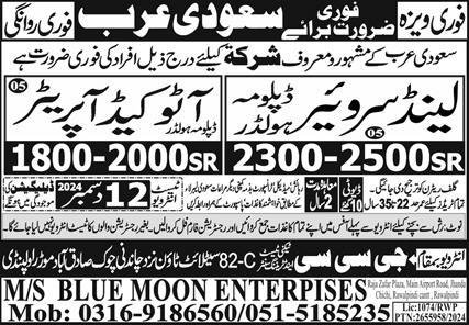 Land Surveyor And Autocad Operator Jobs In Saudi Arabia – Blue Moon Enterprises Jobs 2024 — original advertisement