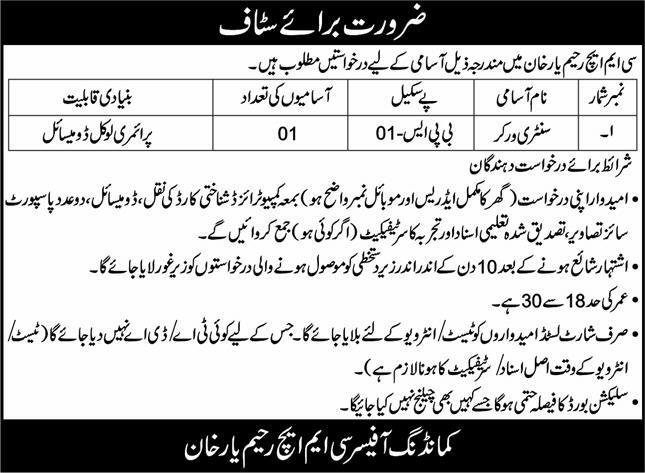 Combined Military Hospital CMH Rahim Yar Khan Jobs 2024 Jobs 2024 — original advertisement