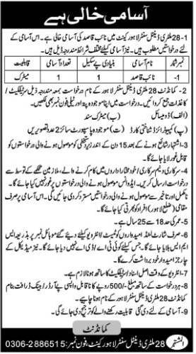 28 Military Dental Center Lahore Punjab Jobs 2024 – Pakistan Army Jobs 2024 — original advertisement