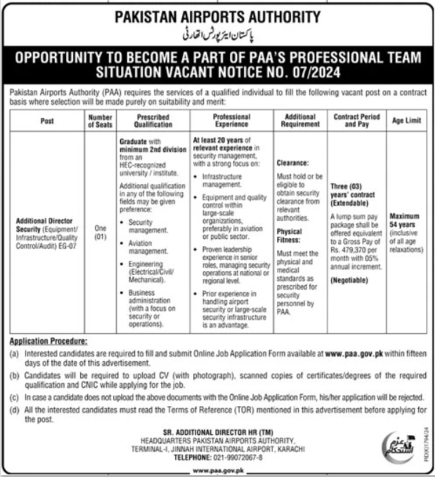 Pakistan Airports Authority PAA Karachi Jobs 2024 Jobs 2024 — original advertisement