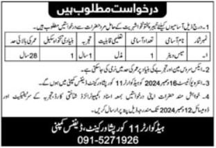 Headquarter 11 Core Peshawar Cantt Jobs 2024 – Pakistan Army Jobs 2024 — original advertisement