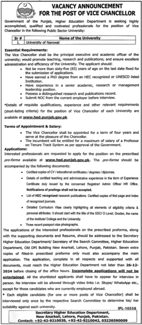 University Of Narowal Jobs 2024 Jobs 2024 — original advertisement