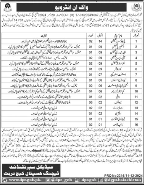 Teaching Hospital Turbat Jobs Interview 2024 – Health Department Balochsitan Jobs 2024 — original advertisement