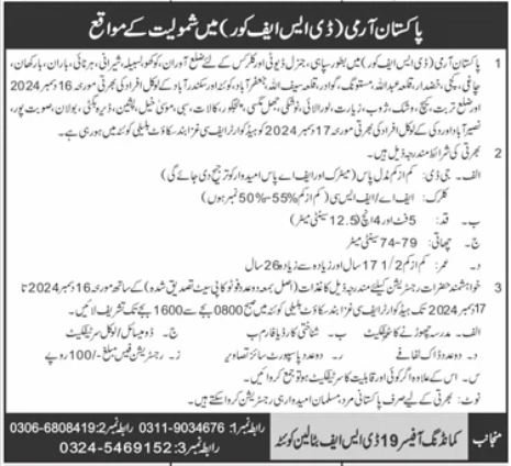 Pakistan Army DSF Core Balochistan Jobs 2024 Jobs 2024 — original advertisement