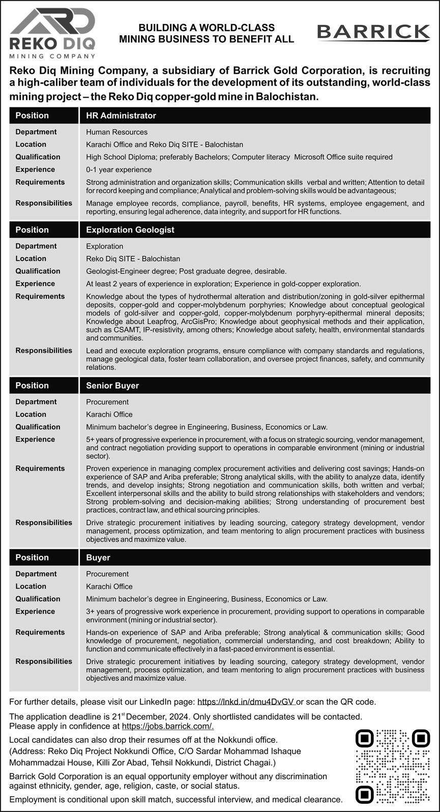 Barrick Pakistan Balochistan Jobs 2024 Jobs 2024 — original advertisement