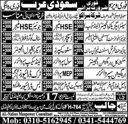 HSE Manager And Civil Supervisor Jobs In Saudi Arabia – Al Nafees Medical College & Hospital Jobs 2024 — original advertisement