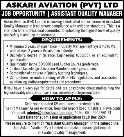 Askari Aviation Pvt Ltd Rawalpindi Jobs 2024 – Private Company Jobs 2024 — original advertisement