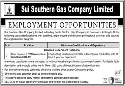Sui Southern Gas Company Jobs 2024 – Sui Southern Gas Company Limited Jobs 2024 — original advertisement