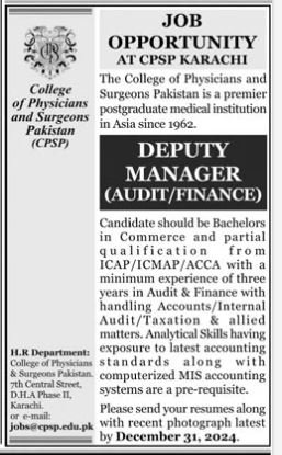 College Of Physicians And Surgeons Pakistan Jobs 2024 Jobs 2024 — original advertisement