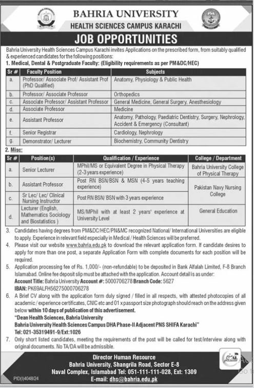 Bahria University Karachi Capmus Jobs 2024 Jobs 2024 — original advertisement