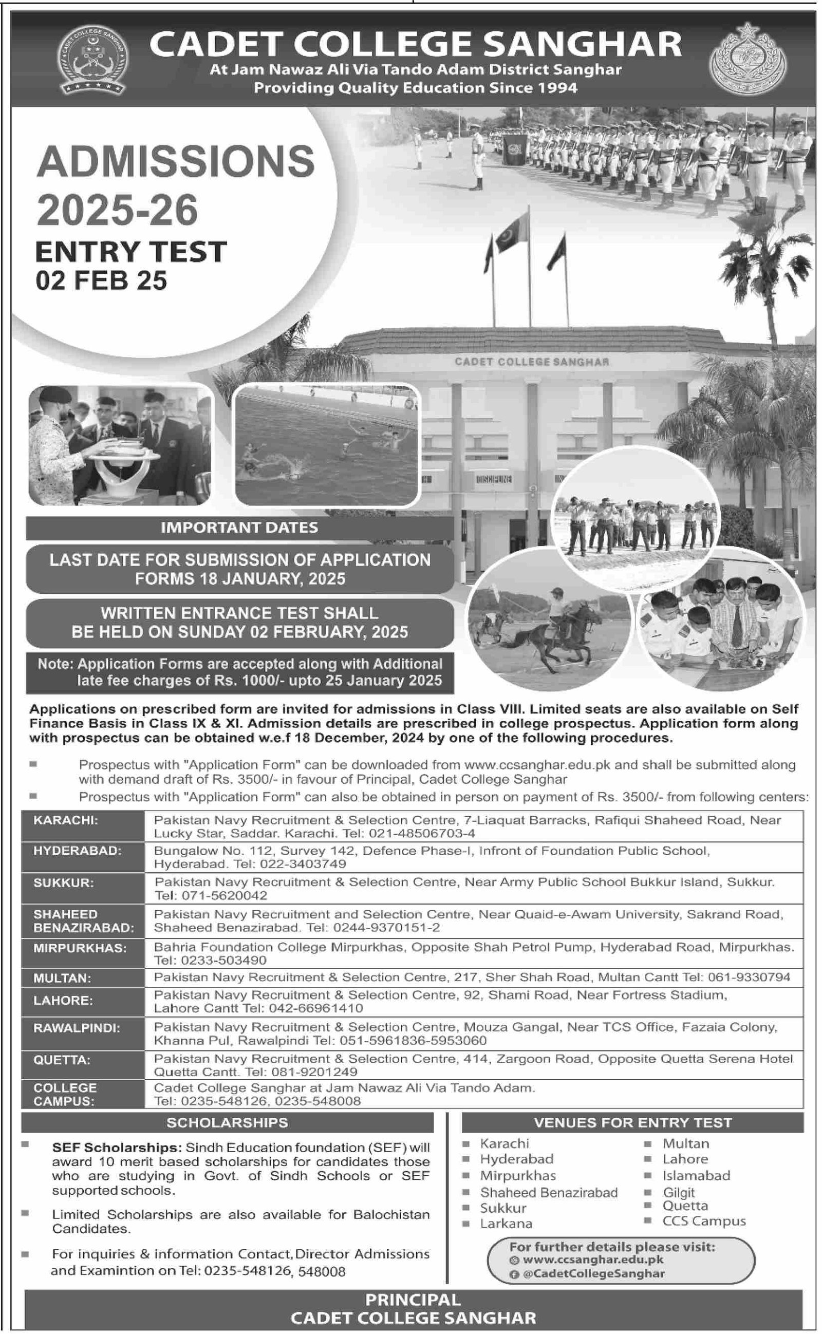 Admission Open in Cadet College Sanghar 2025 – Cadet College Sanghar Sindh Admissions 2024 — original advertisement