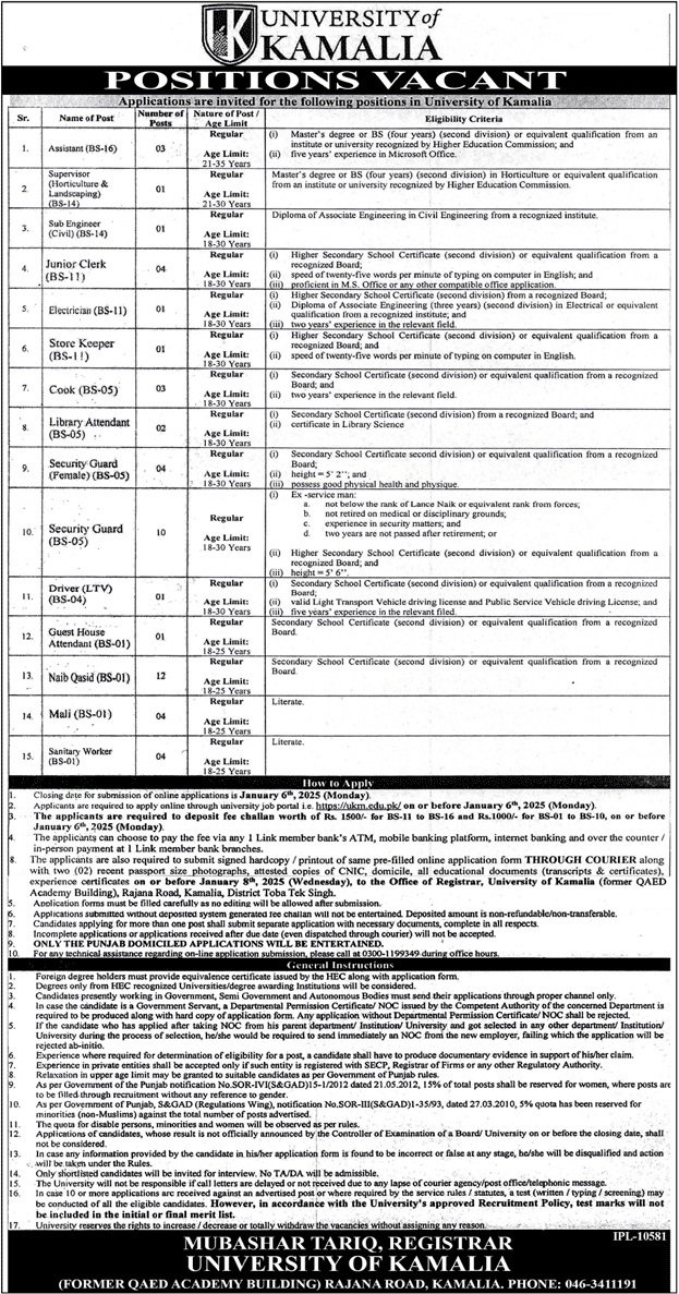 University Of Kamalia karachi Sindh Jobs 2024 – University of Karachi Jobs 2024 — original advertisement