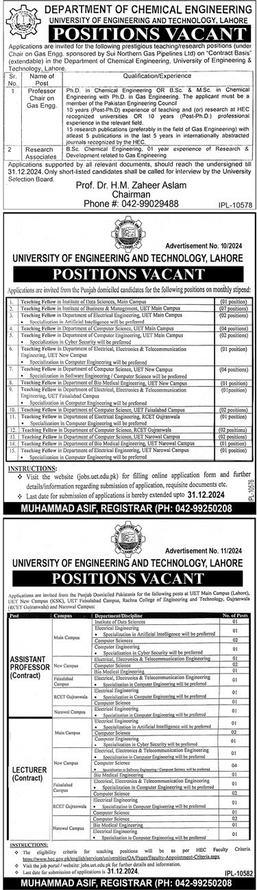 University of Engineering And Technology Lahore Jobs 2024 – University of Engineering  & Technology Lahore Jobs 2024 — original advertisement