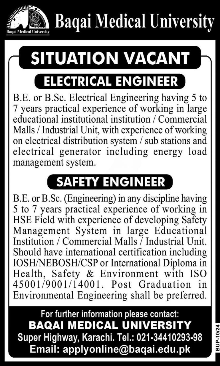 Baqai Medical University Karachi Jobs 2024 Jobs 2024 — original advertisement