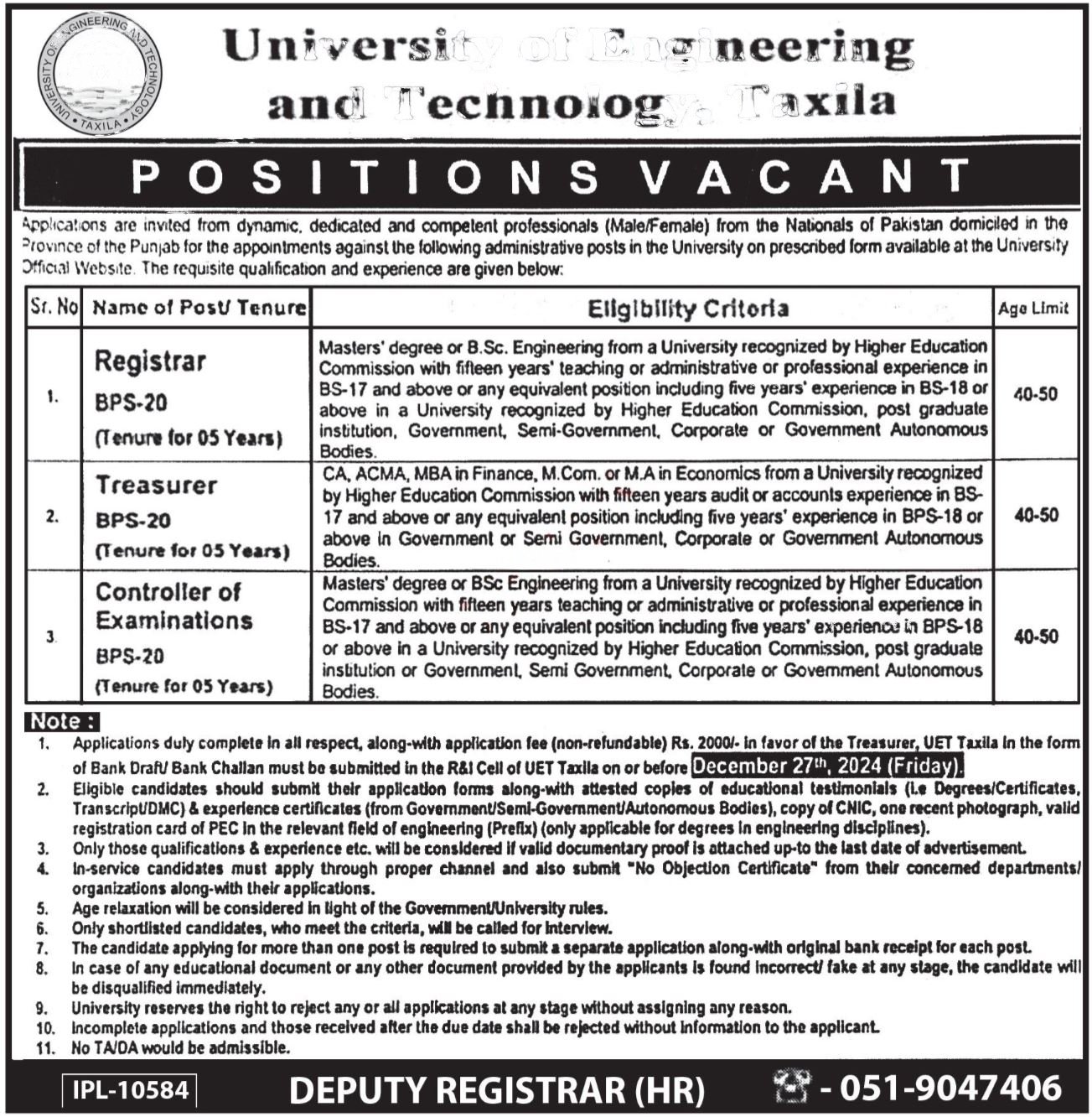 University of Engineering and Technology UET Taxila Jobs – University of Engineering and Technology Taxila Jobs 2024 — original advertisement