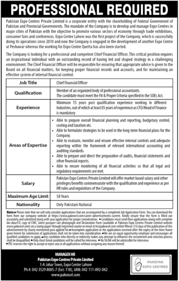 Pakistan Expo Centres Pvt Ltd Lahore Job 2024 – Pakistan Expo Centres Private Limited Jobs 2024 — original advertisement