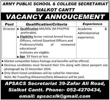 Army Public School And College Secretariat Jobs 2024 – Army Public School & College Paksitan Jobs 2024 — original advertisement