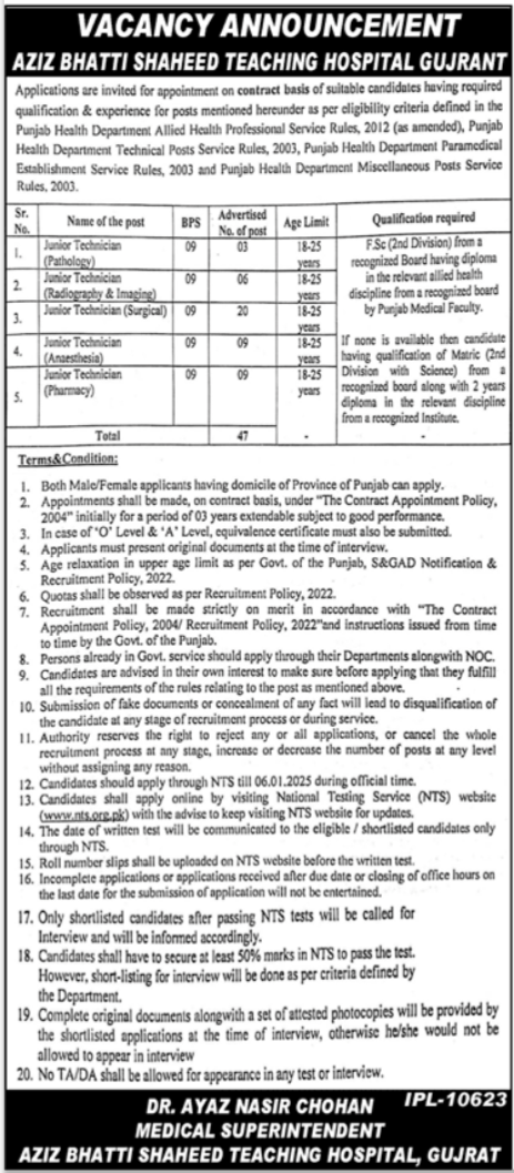 Aziz Bhatti Shaheed Teaching Hospital Gujrat Jobs 2024 Jobs 2024 — original advertisement