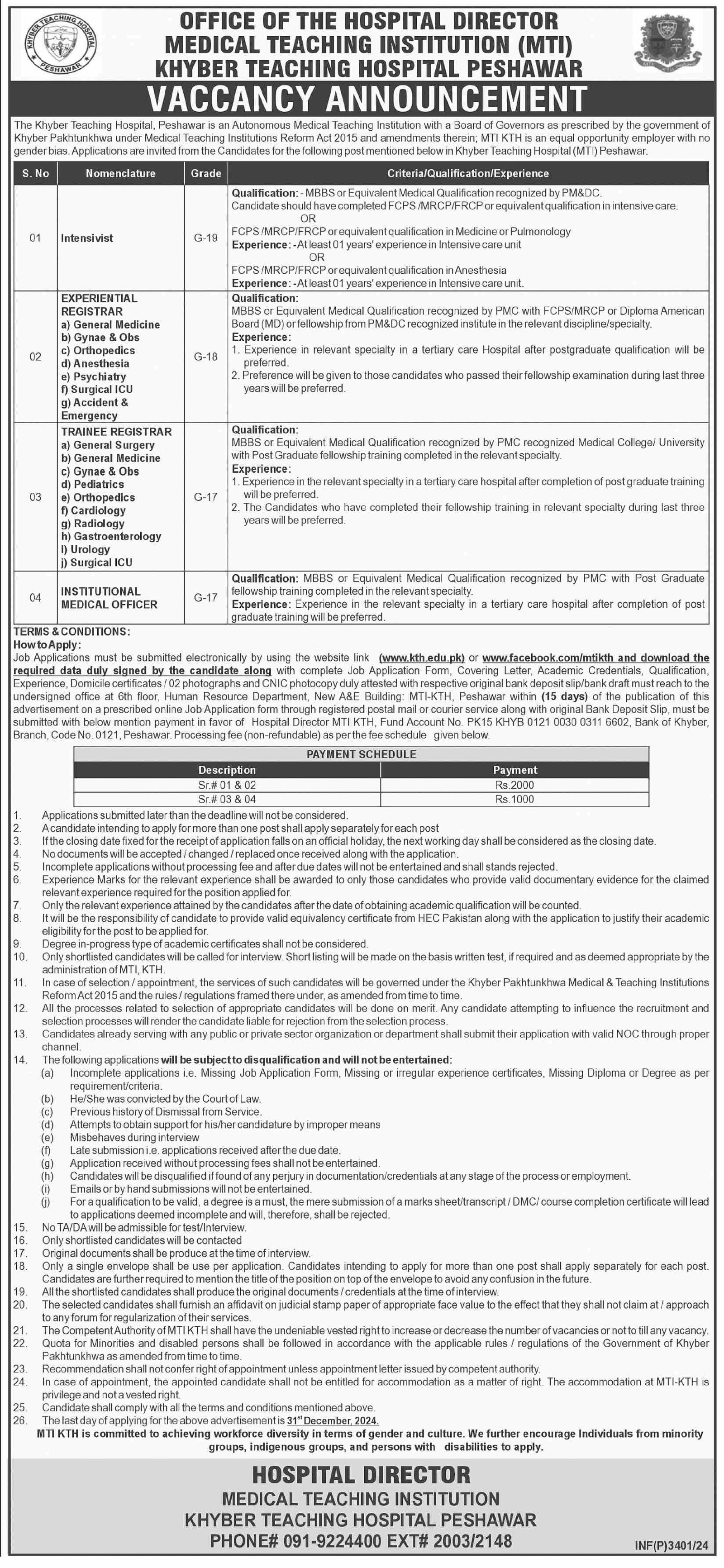 Khyber Teaching Hospital Peshawar Jobs 2024 – Medical Teaching Institute MTI Khyber Teaching Hospital Peshawar Kpk Jobs 2024 — original advertisement