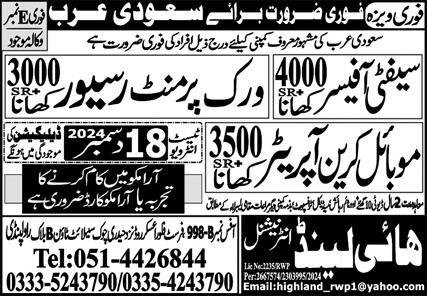 Work Permit Receiver & Safety Officer Jobs 2024 – High Land International Jobs 2024 — original advertisement