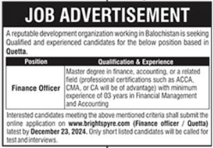 Reputed Development Organization Quetta Jobs 2024 – Public Sector Organization Jobs 2024 — original advertisement