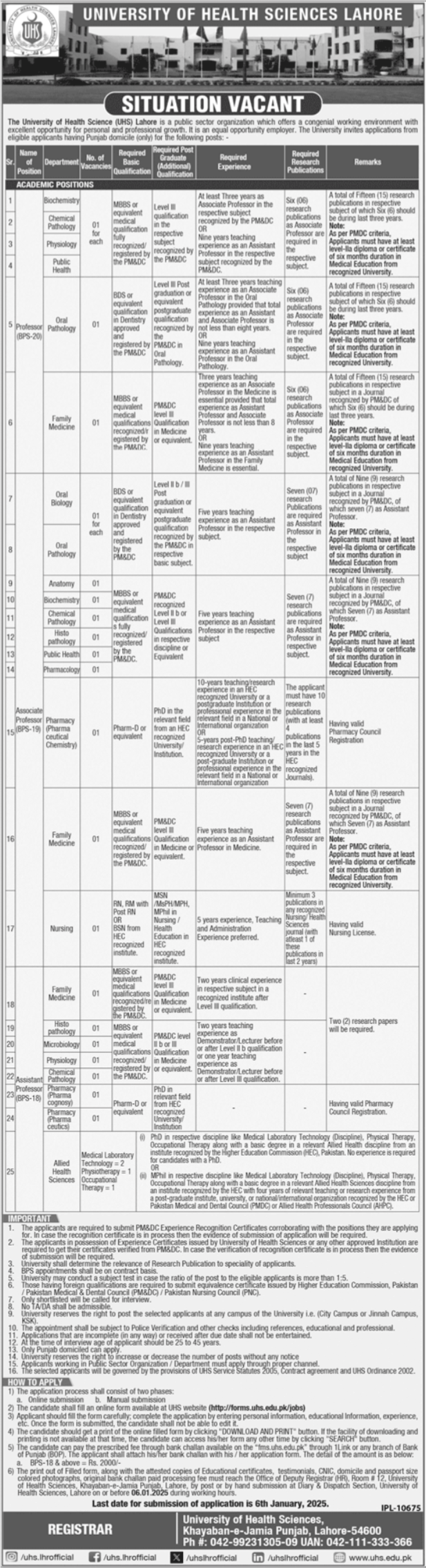 University Of Health Sciences Lahore Jobs 2024 Jobs 2024 — original advertisement