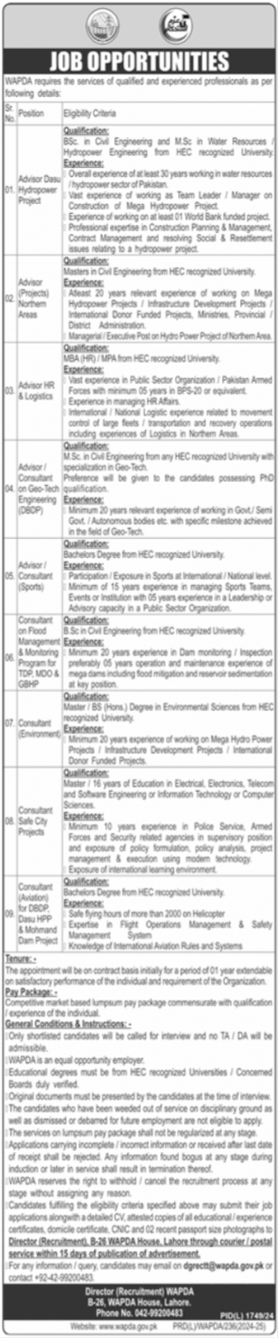 Water And Power Development Authority Lahore Jobs 2024 Jobs 2024 — original advertisement