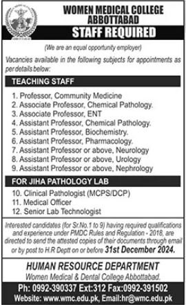 Women Medical College Abbottabad Jobs 2024 – Women Medical and Dental College Abbottabad Jobs 2024 — original advertisement