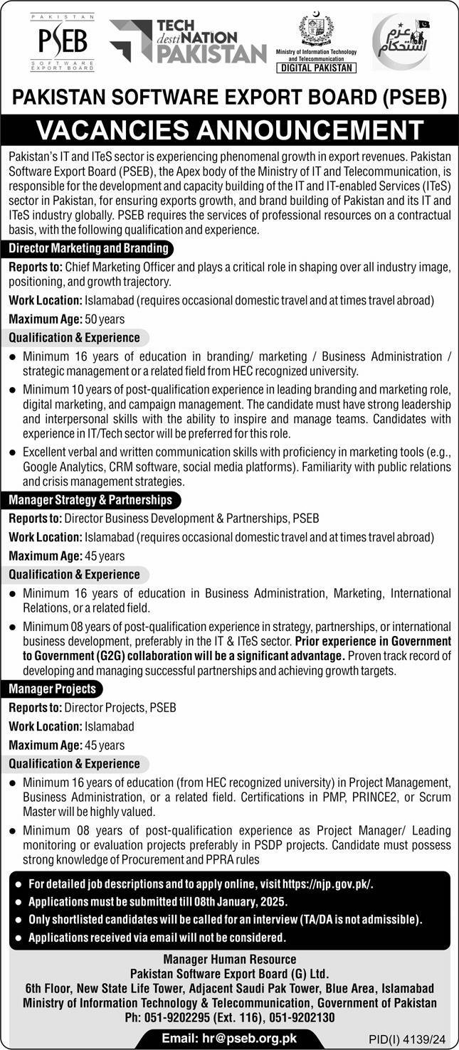 Pakistan Software Export Board PSEB Islamabad Jobs 2024 Jobs 2024 — original advertisement