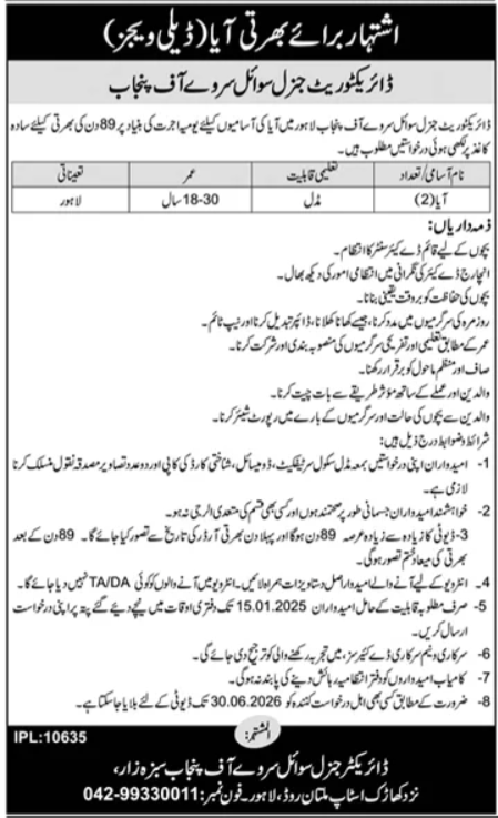 Directorate General Soil Survey of Punjab Lahore Jobs 2024 – Directorate General of Nursing Services Jobs 2024 — original advertisement
