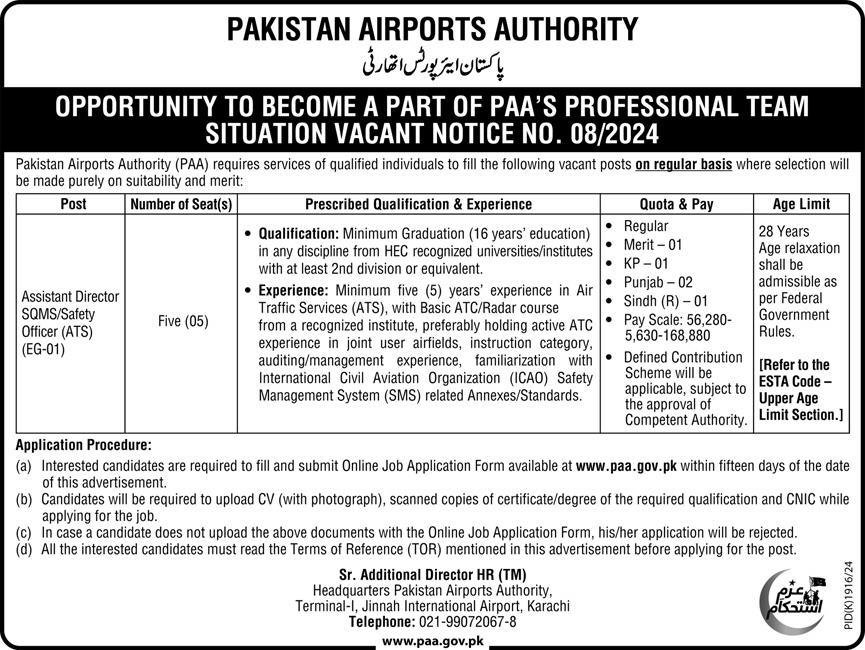 Pakistan Airports Authority PAA Karachi Jobs 2025 Jobs 2024 — original advertisement