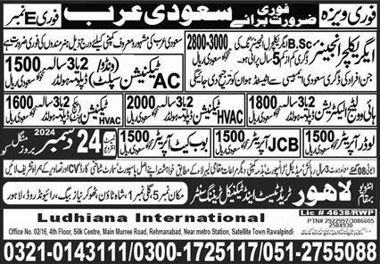 Agriculture Engineer And JCB Operator Jobs In Saudi Arabia – Lahore Trade Test & Technical Training Center Jobs 2024 — original advertisement